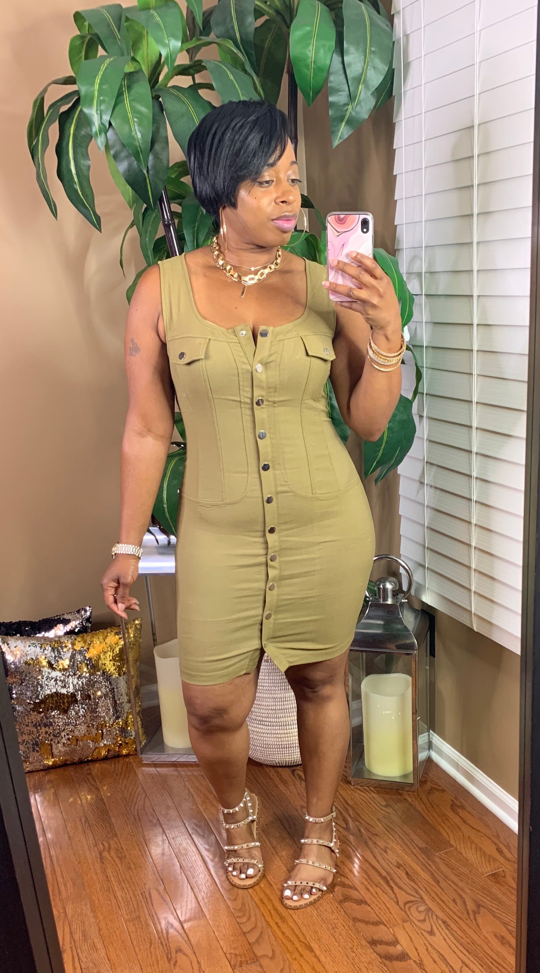 TYLER Button Down Dress (Olive)