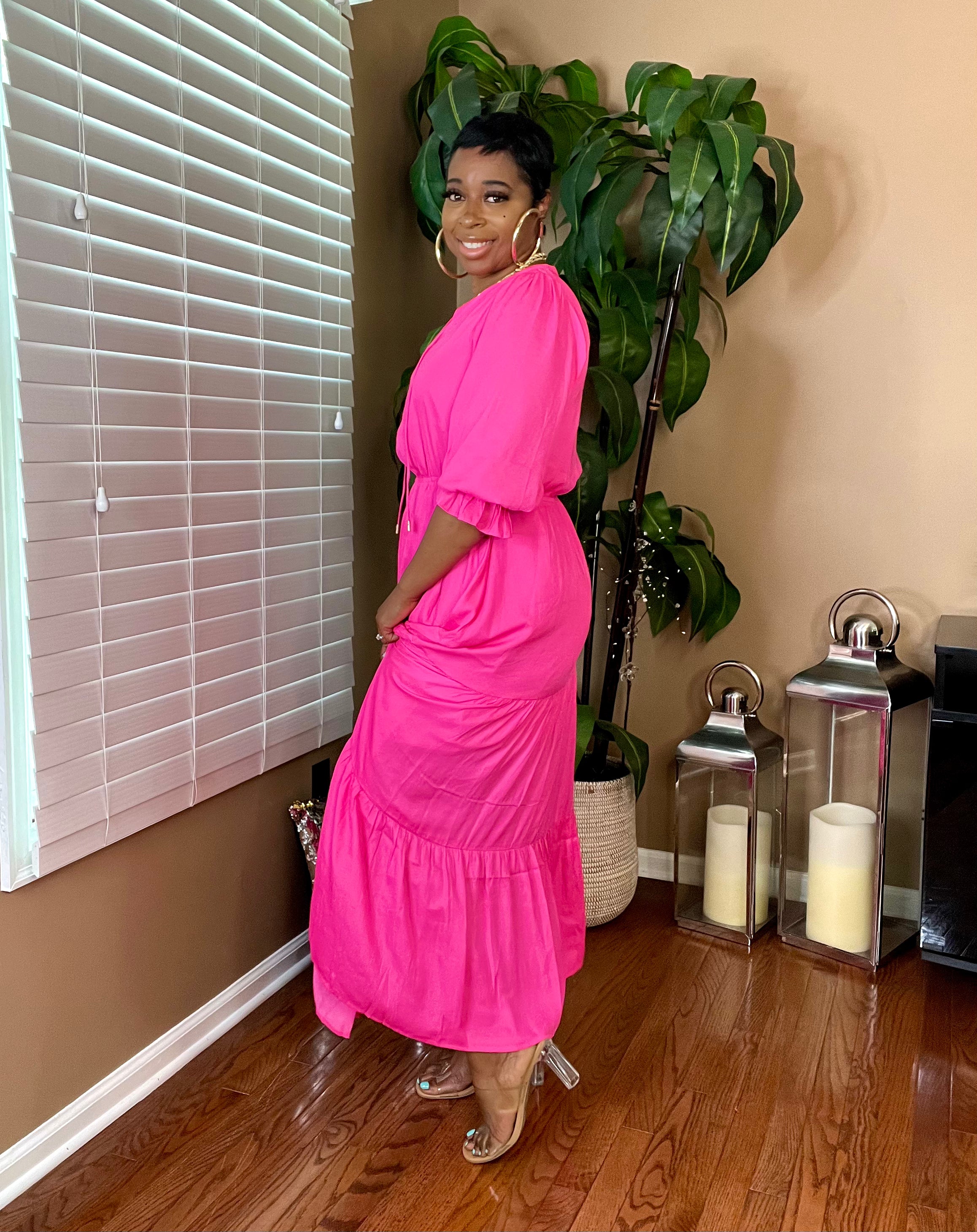 The “KELLY” Ruffle Maxi Dress (Pink Bubblegum)