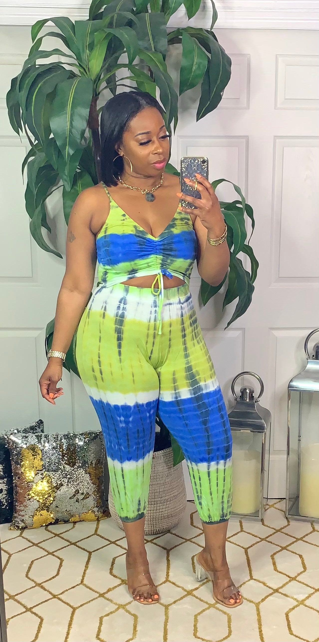 SHELLY Drawstring Jumpsuit (Lime/Blue)