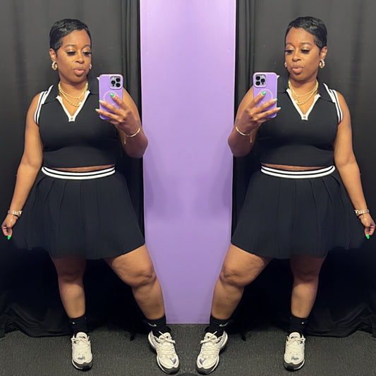 The “US OPEN” Tennis Skirt Set (Black/White)