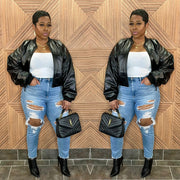 The Bonjour Luxe Leather Bomber (Black) - Oversized can size down