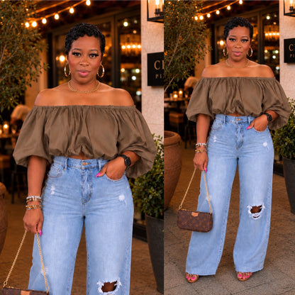 The Luxe Off-Shoulder Top (Olive)