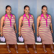 The "BAHAMA MAMA" Midi Dress (Fuchsia/Multi)