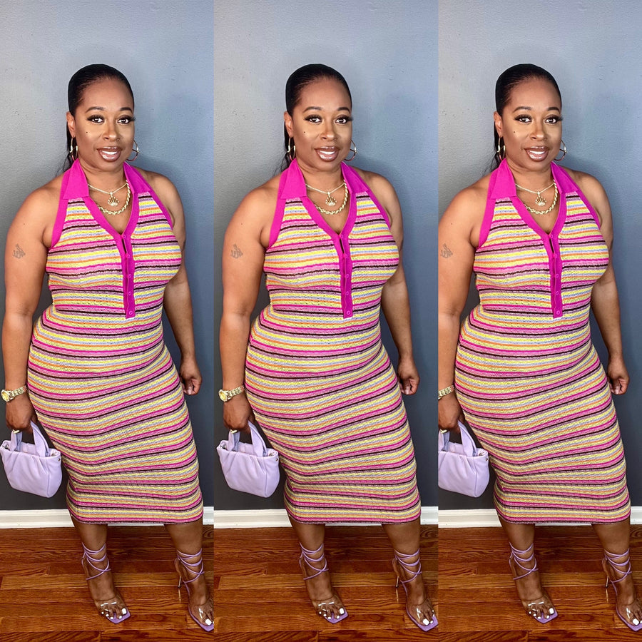 The "BAHAMA MAMA" Midi Dress (Fuchsia/Multi)