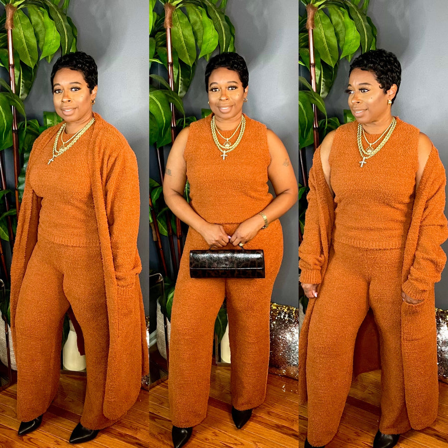 The Soft Girl Era 3pc Fuzzy Cozy Set (Rust)