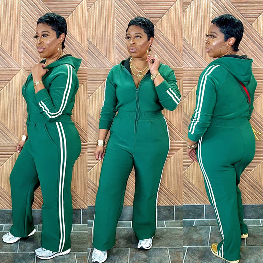 The On Track fleece hoodie Jumpsuit (Green)