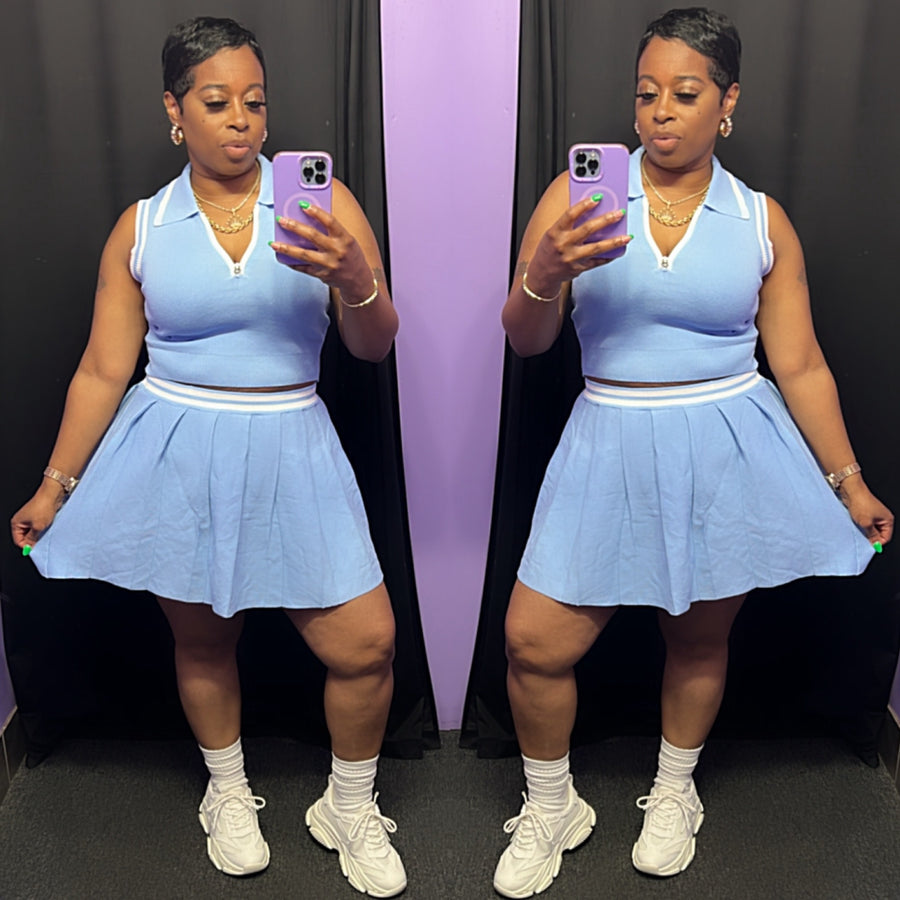 The “US OPEN” Tennis Skirt Set (Lt.Blue/White)