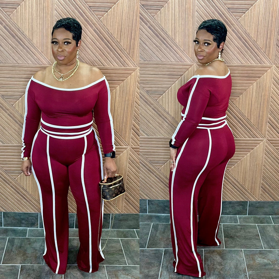 The Sonoma off the shoulder Set (Burgundy/White)