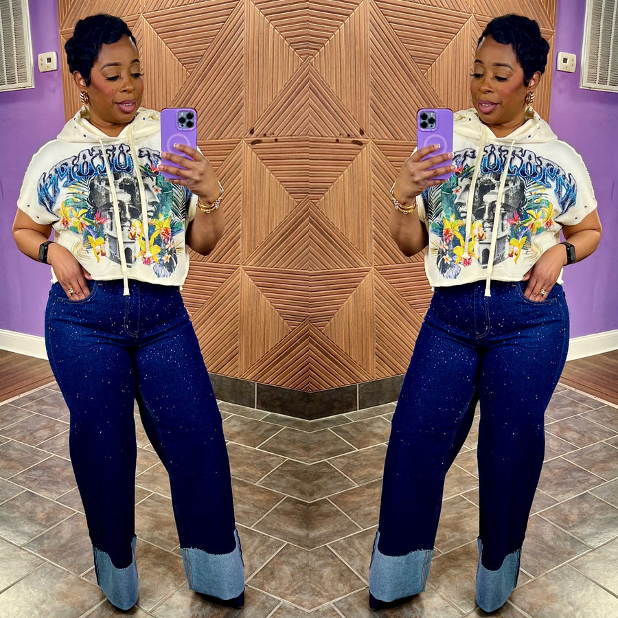 Midnight Drip Indigo-Rhinestone Jeans (Indigo)