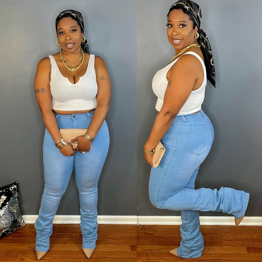 The Stacked Up High Rise Jeans - (Lt. Wash)