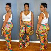 The Magnolia High Rise Floral Faux Leather Flare Pants - Multicolor
