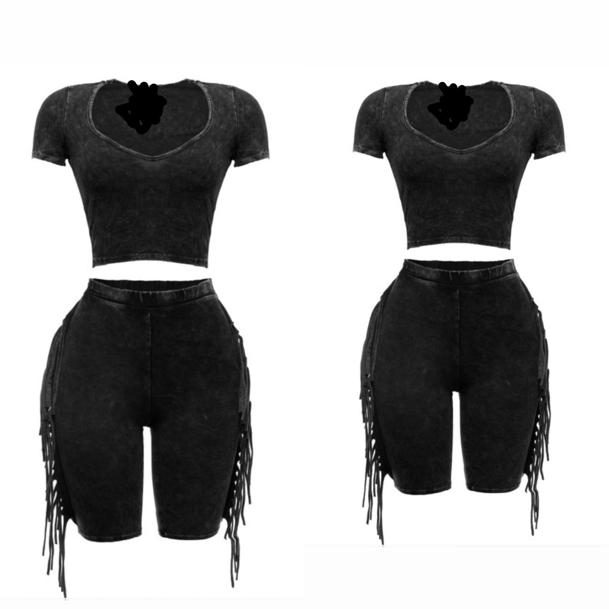 The Fringing Around Biker Set (Mineral wash Black)