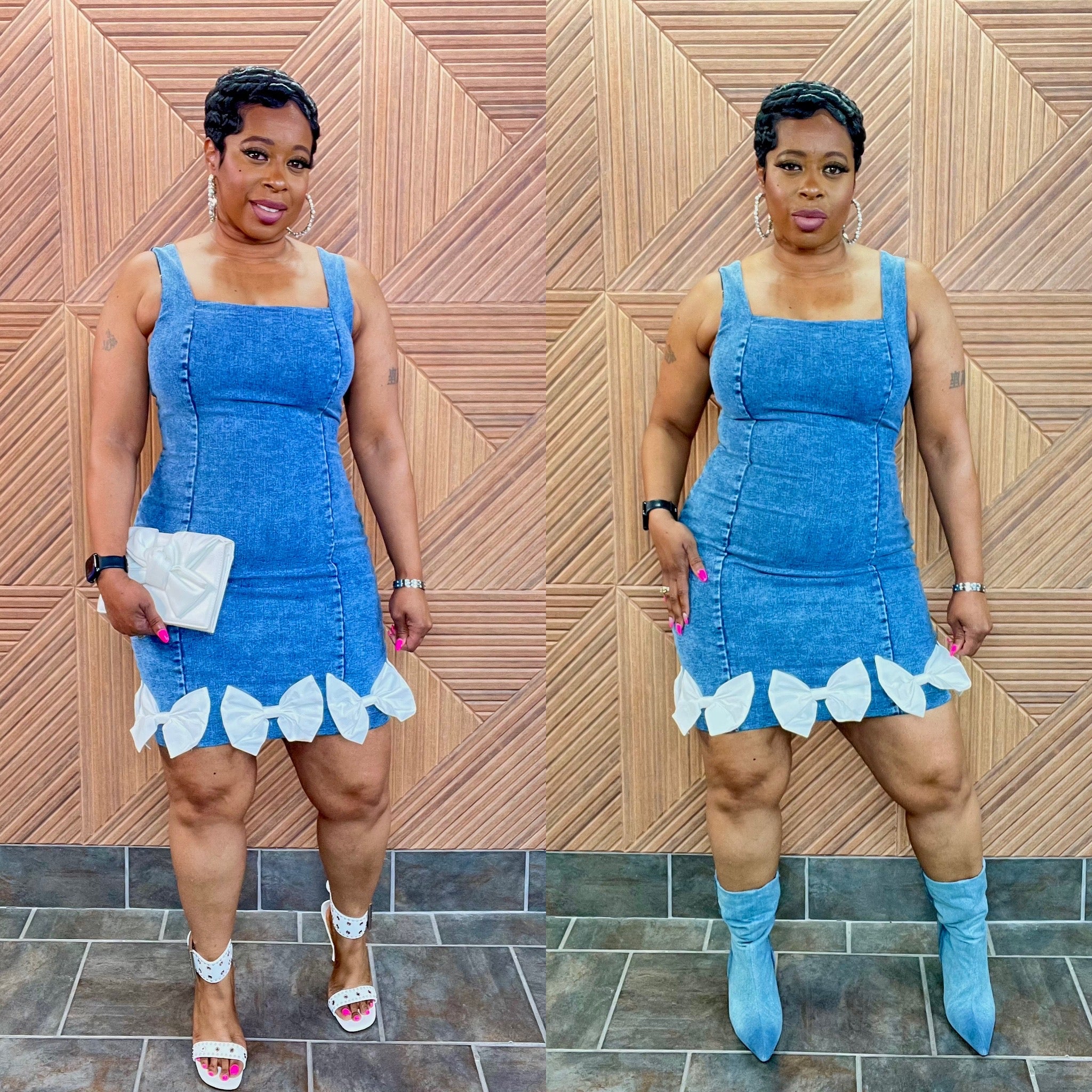 Ribbon in the Sky Luxe Denim Dress