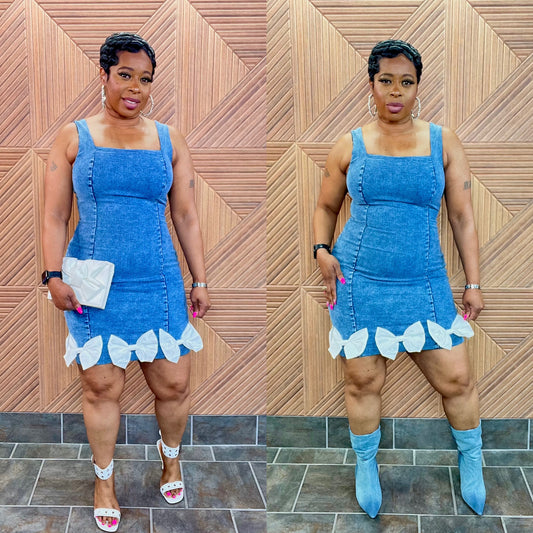 Ribbon in the Sky Luxe Denim Dress