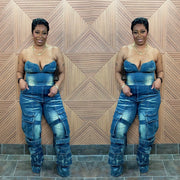 Iconic Edge Denim Cargo Set (Dark Vintage Wash)