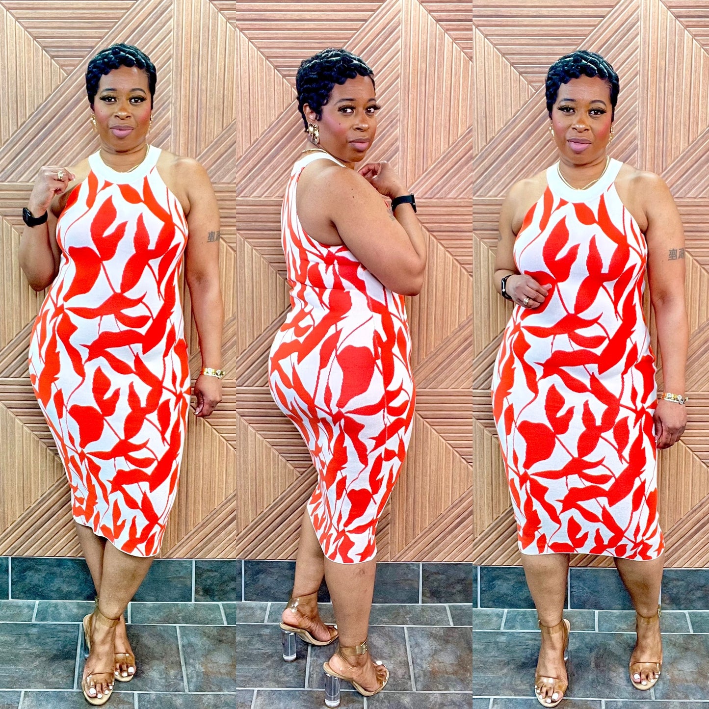 Abstract Midi (Orange) Stretchy