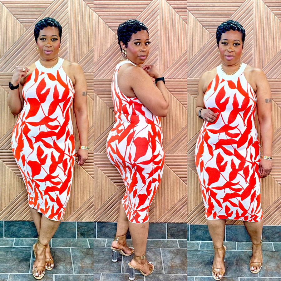 The Abstract Midi (Orange) Stretchy