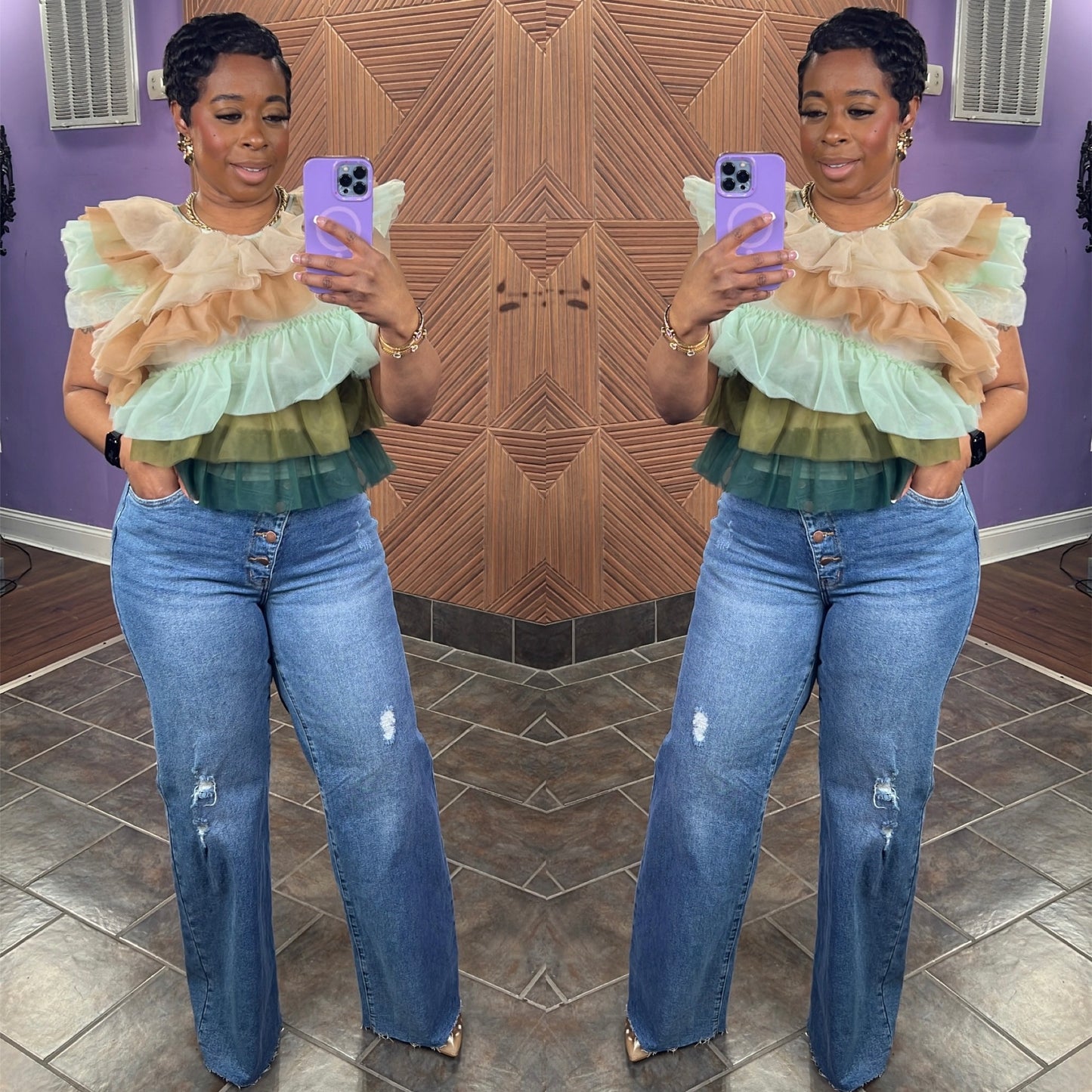 Bella Bloom Luxe Top (Green/Beige) | S-XL