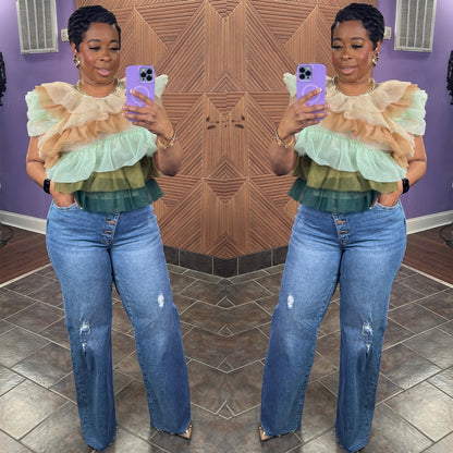 Bella Bloom Luxe Top (Green/Beige) | S-XL