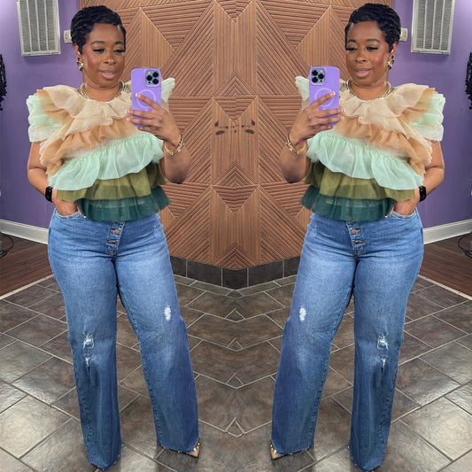 Bella Bloom Luxe Top (Green/Beige) | S-XL