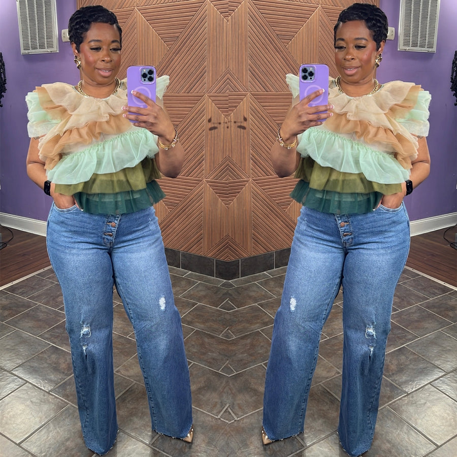 Bella Bloom Luxe Top (Green/Beige) | S-XL