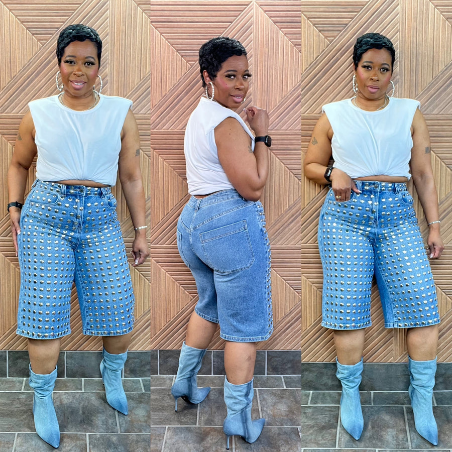 Rockstar Studded Jorts (stretchy)