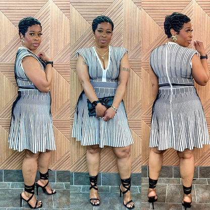 Power Hour Flare Dress (White/Black)