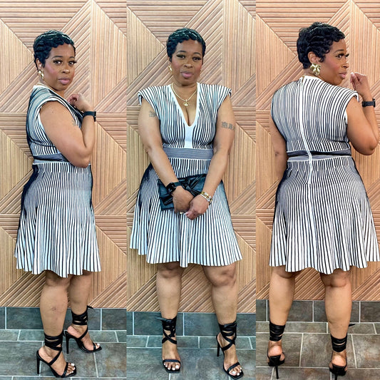 Power Hour Flare Dress (White/Black)