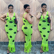 Neon Safari Fringe Dress - Stretchy