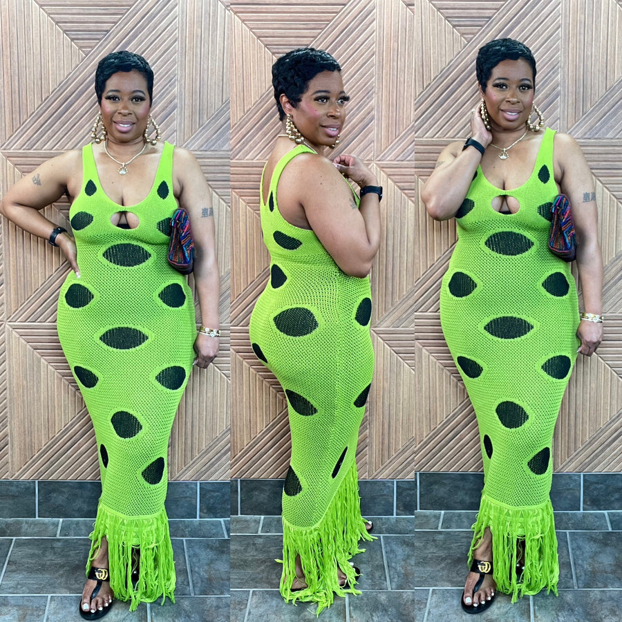 Neon Safari Fringe Dress - Stretchy