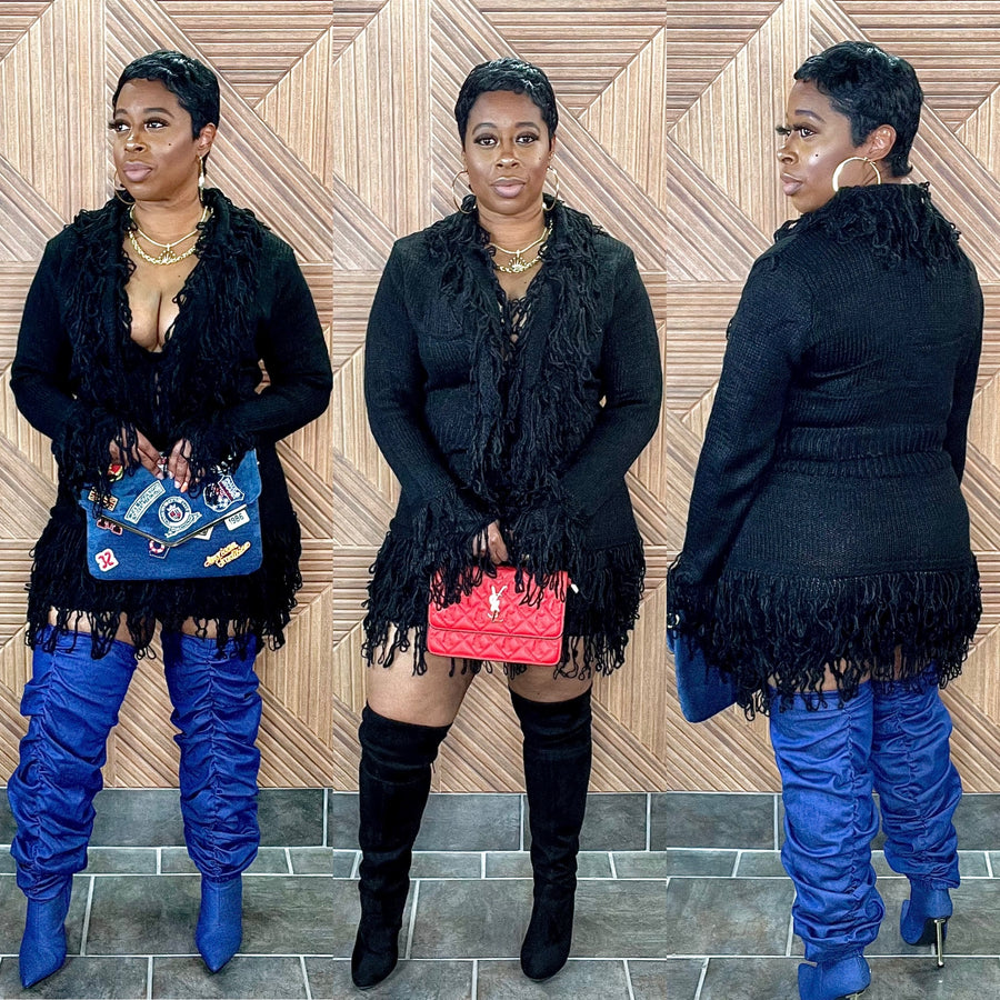 The Night Out fringe skirt Set (Black)