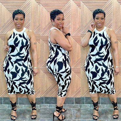 Abstract Midi (Black) Stretchy