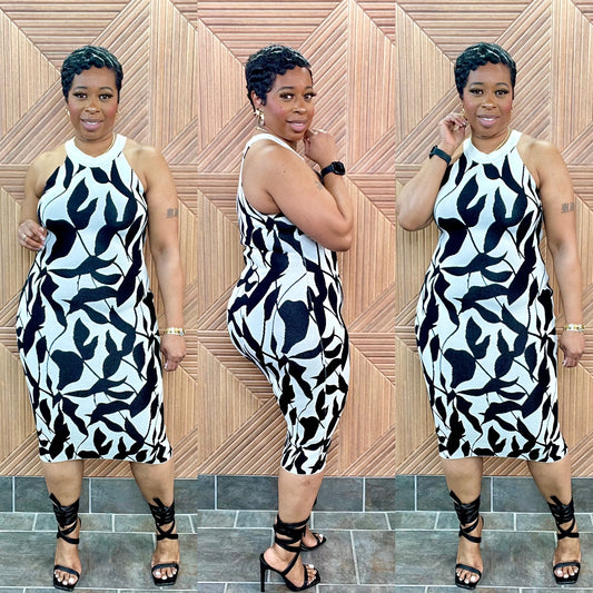Abstract Midi (Black) Stretchy