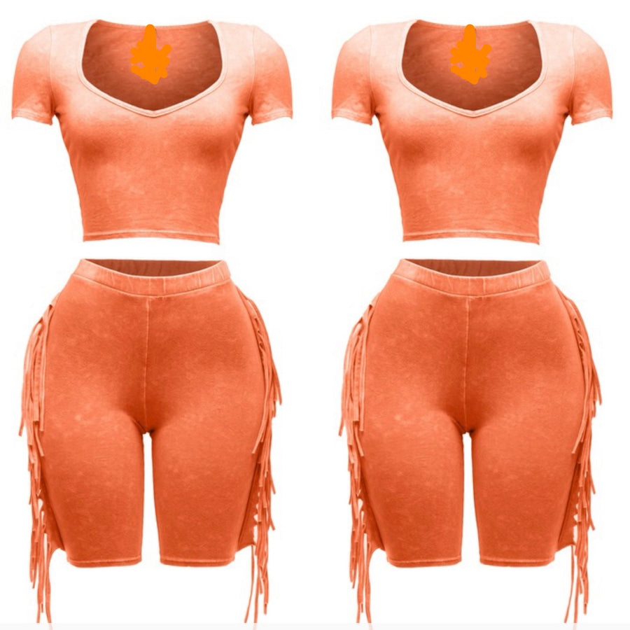 The Fringing Around Biker Set (Mineral wash Orange)