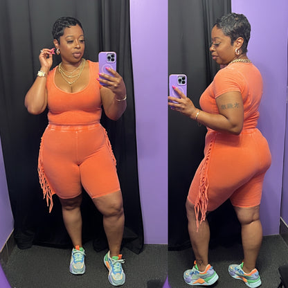 The Fringing Around Biker Set (Mineral wash Orange)