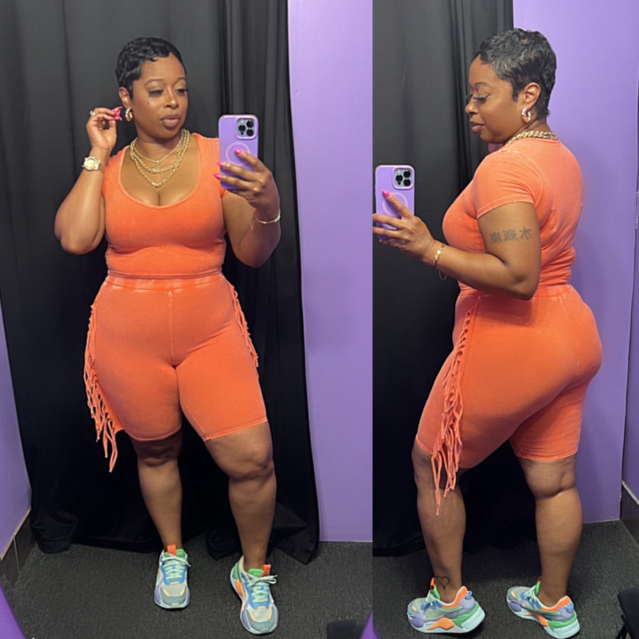 The Fringing Around Biker Set (Mineral wash Orange)