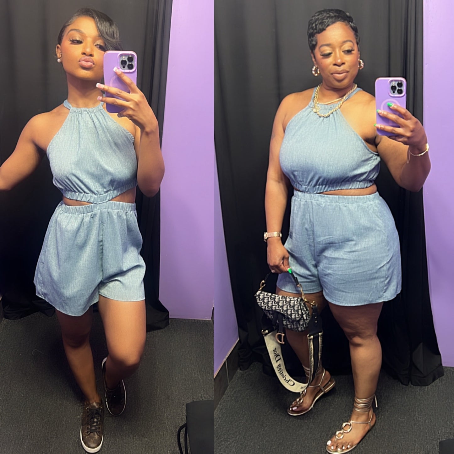 The “Mia” Linen Romper (Blue)