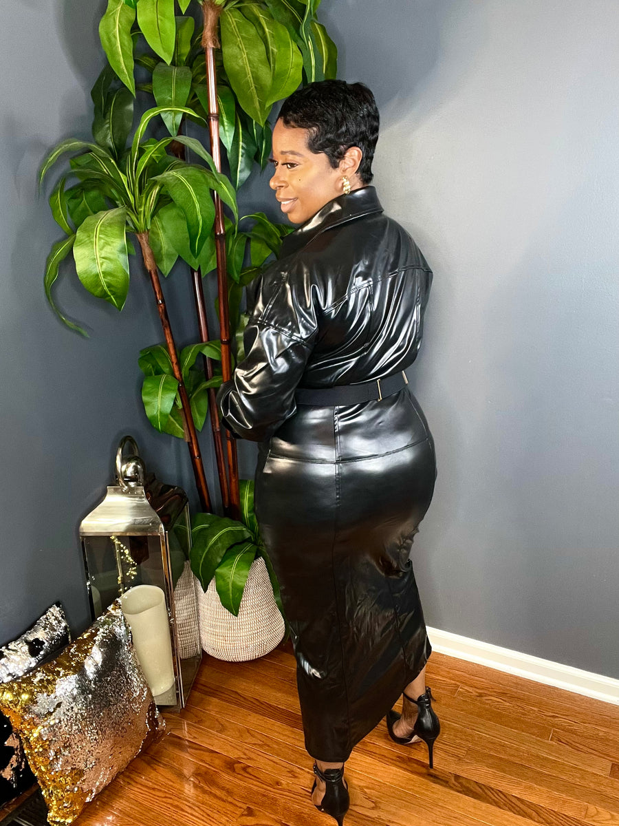 The Sassy Chic Leather Midi Dress (Black)