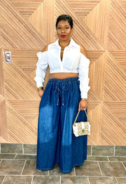 The Bohemian Chic Denim Extreme Wide Leg Pants (Dark Blue)