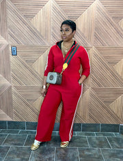 The On Track fleece hoodie Jumpsuit (Red)