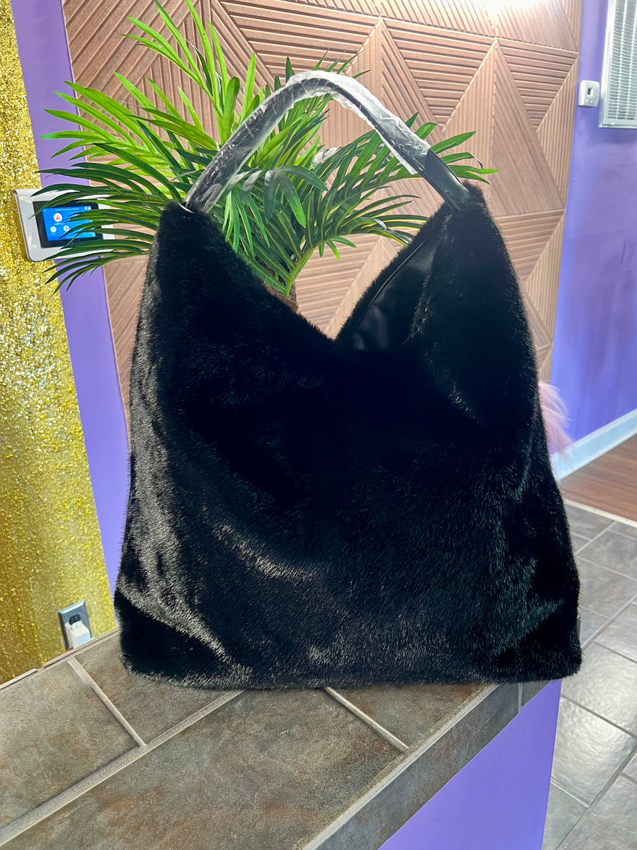 The Chandler Plush Fur Hobo Bag (Black)