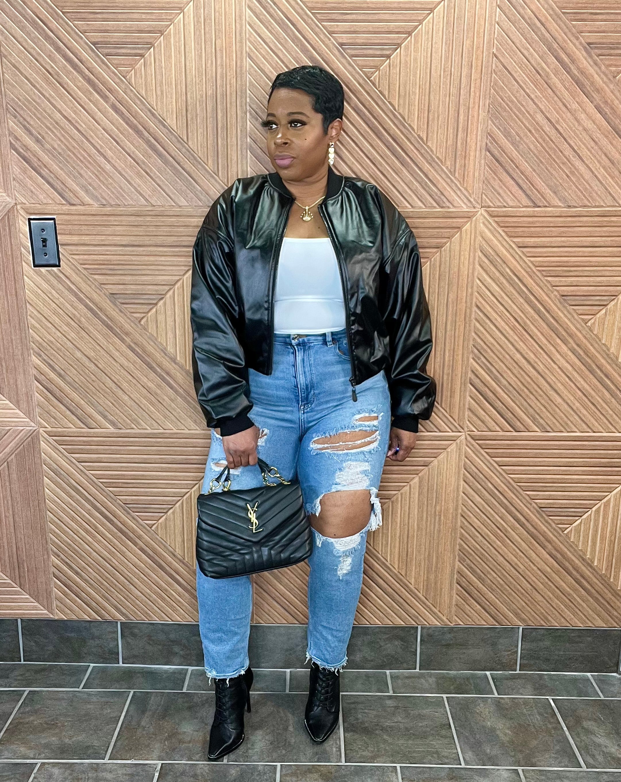 The Bonjour Luxe Leather Bomber (Black) - Oversized can size down