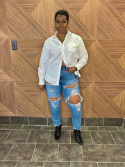 The Classic Boyfriend White Button Down Shirt (can size down)