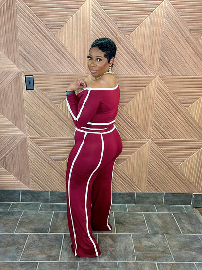 The Sonoma off the shoulder Set (Burgundy/White)