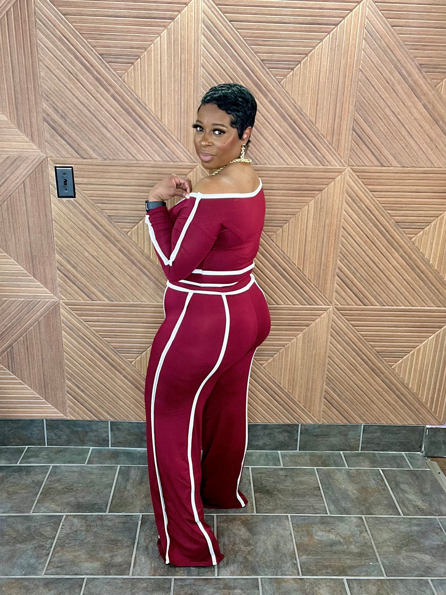 The Sonoma off the shoulder Set (Burgundy/White)