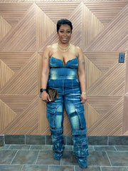 Iconic Edge Denim Cargo Set (Dark Vintage Wash)