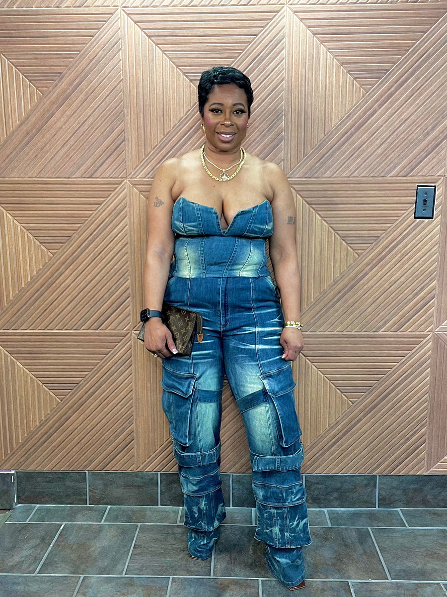 Iconic Edge Denim Cargo Set (Dark Vintage Wash)