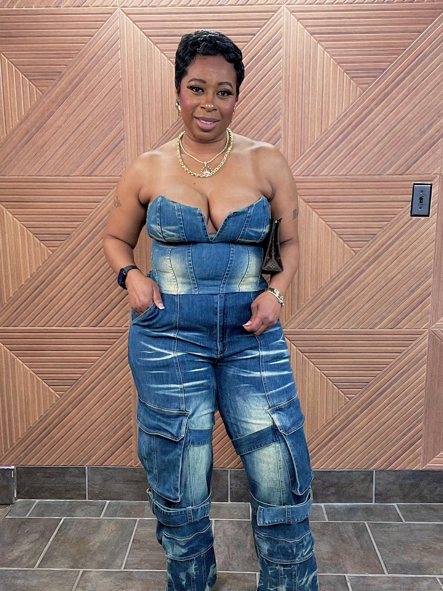 Iconic Edge Denim Cargo Set (Dark Vintage Wash)