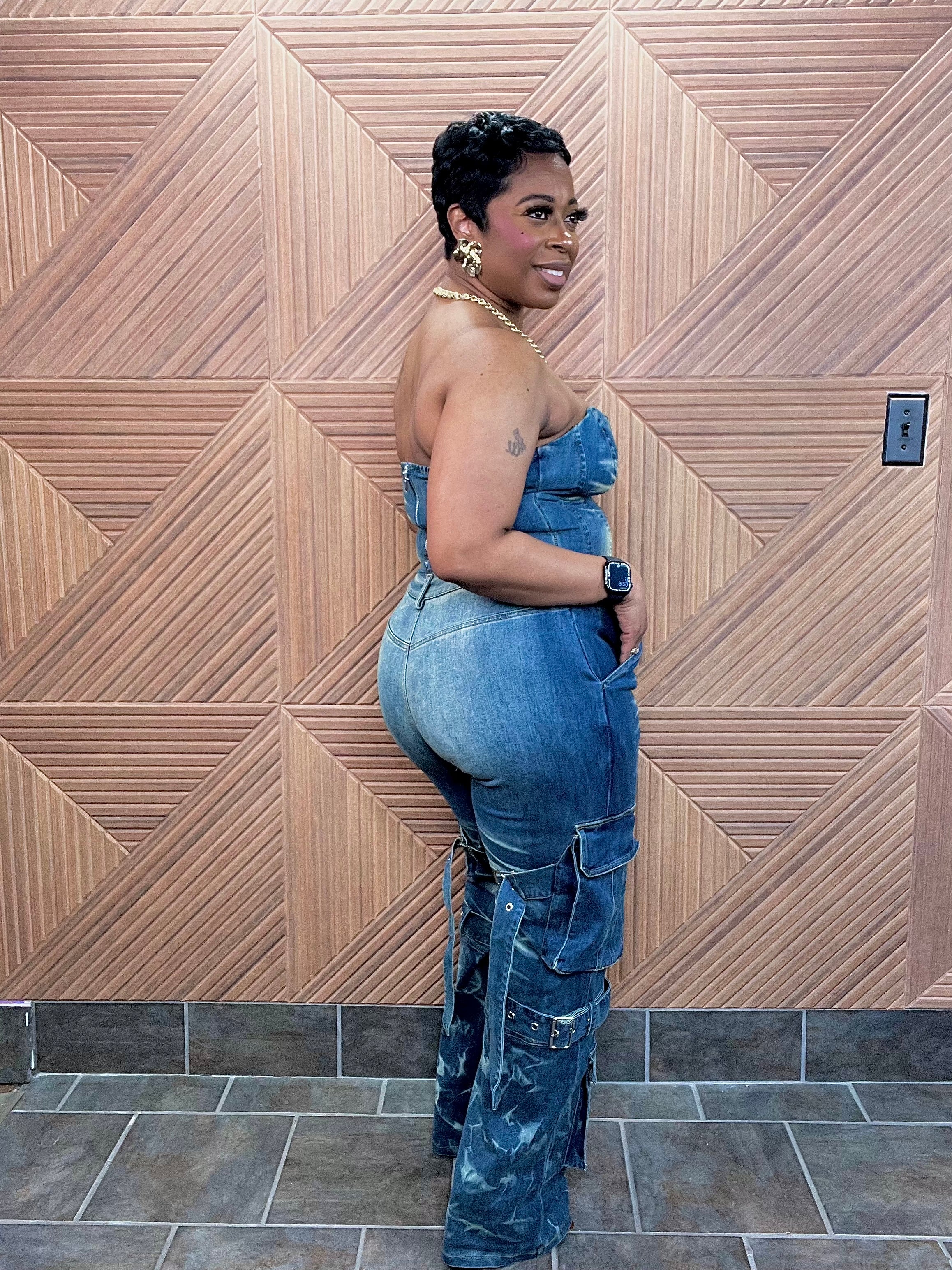 Iconic Edge Denim Cargo Set (Dark Vintage Wash)