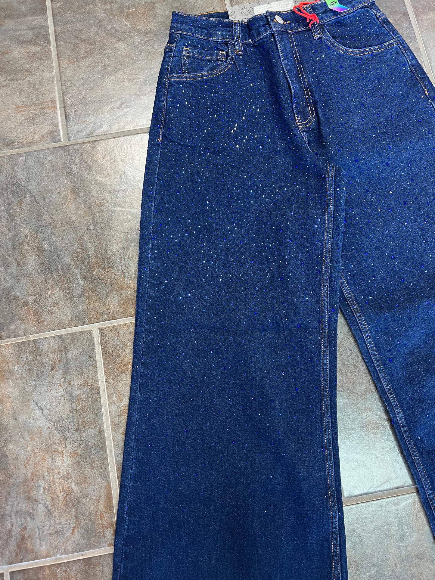 Midnight Drip Indigo-Rhinestone Jeans